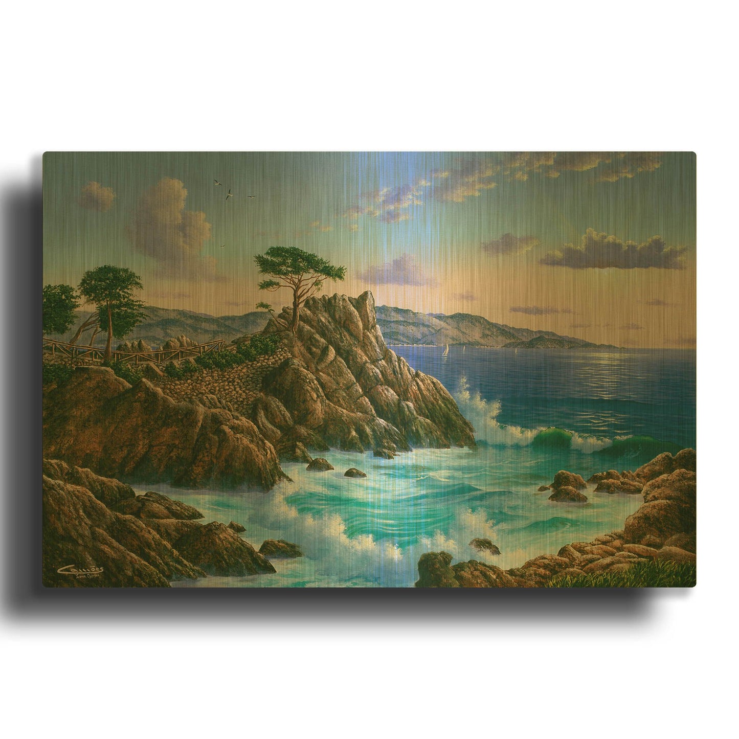 'Lone Cypress, Carmel, CA' By Eduardo Camoes Gold Metal Wall Art