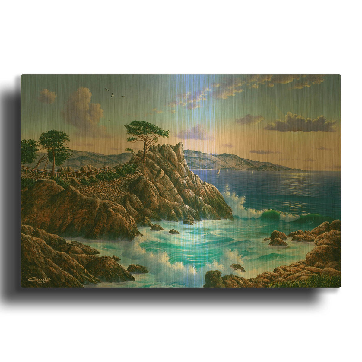 'Lone Cypress, Carmel, CA' By Eduardo Camoes Gold Metal Wall Art