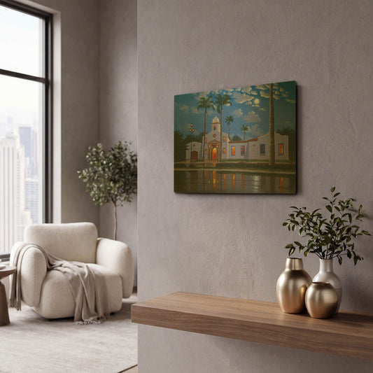 'Boca Raton Town Hall, FL' By Eduardo Camoes Gold Metal Wall Art