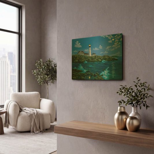 'Portland Head Light' By Eduardo Camoes Gold Metal Wall Art