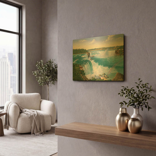 'Niagara Falls In 1860' By Eduardo Camoes Gold Metal Wall Art
