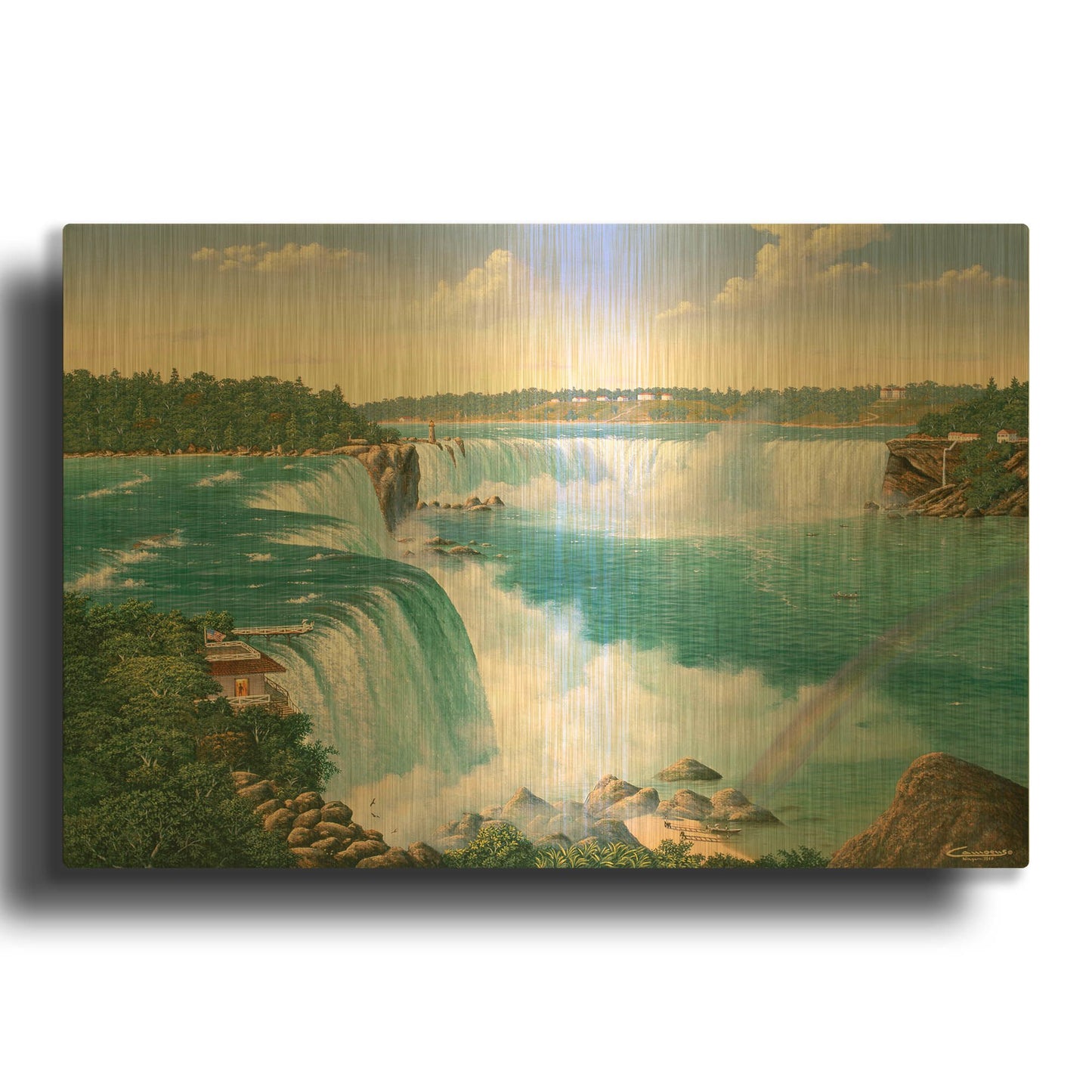 'Niagara Falls In 1860' By Eduardo Camoes Gold Metal Wall Art