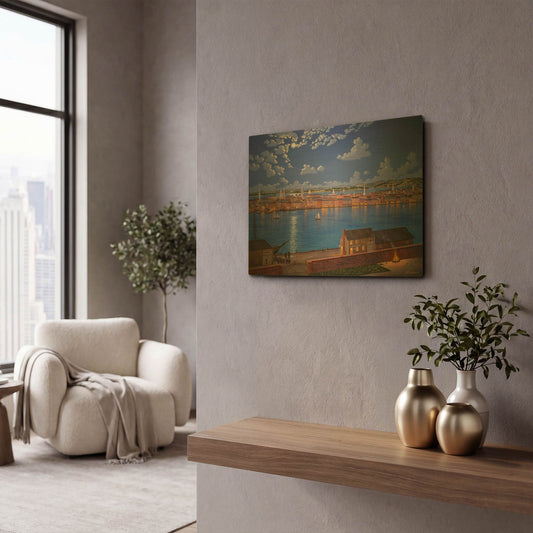 'New York From Brooklyn Heights In 1848' By Eduardo Camoes Gold Metal Wall Art