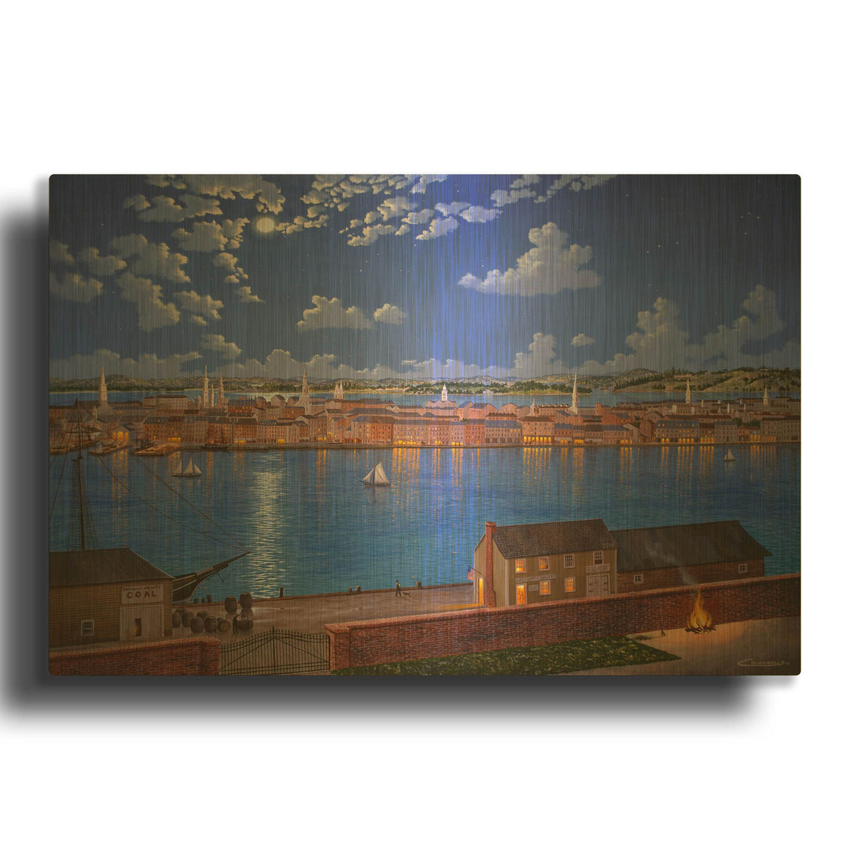 'New York From Brooklyn Heights In 1848' By Eduardo Camoes Gold Metal Wall Art