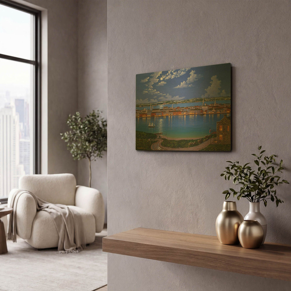 'New York From Brooklyn Heights 2' By Eduardo Camoes Gold Metal Wall Art