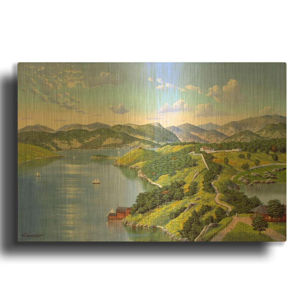 'Hudson River Near West Point In 1865' By Eduardo Camoes Gold Metal Wall Art