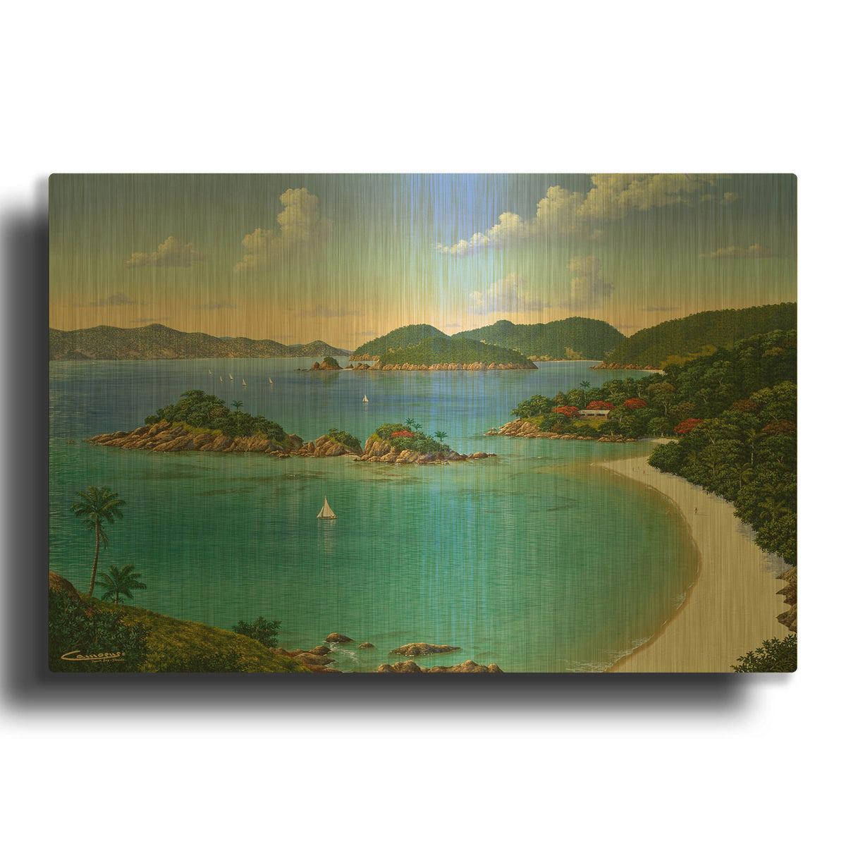 'Trunk Bay, Virgin Islands' By Eduardo Camoes Gold Metal Wall Art