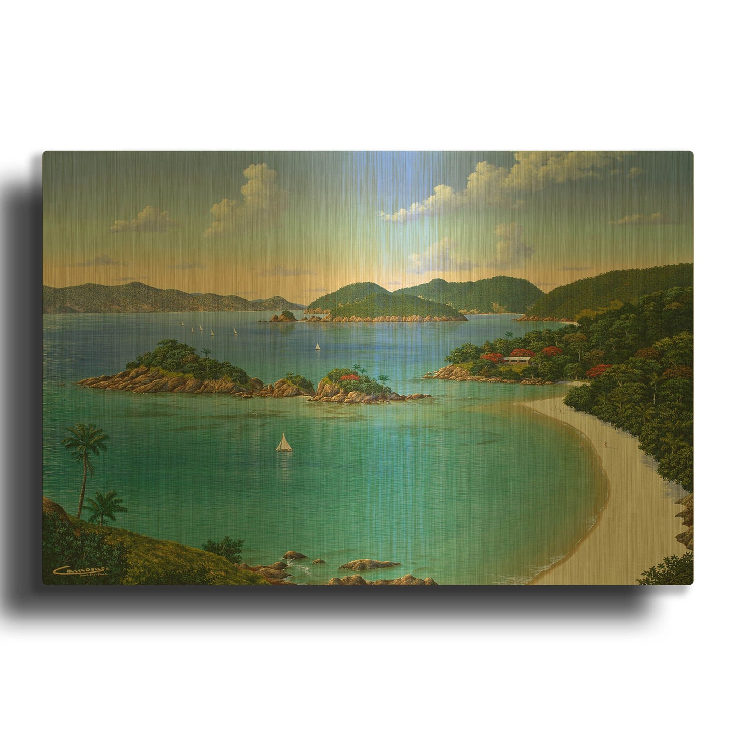'Trunk Bay, Virgin Islands' By Eduardo Camoes Gold Metal Wall Art