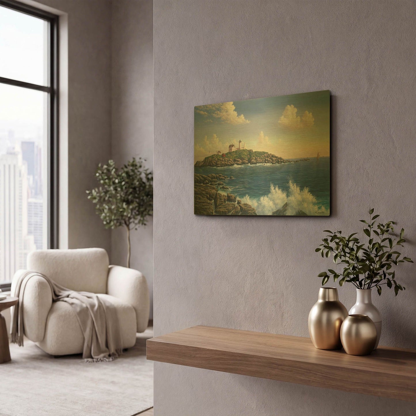 'Cape Neddick, Maine' By Eduardo Camoes Gold Metal Wall Art