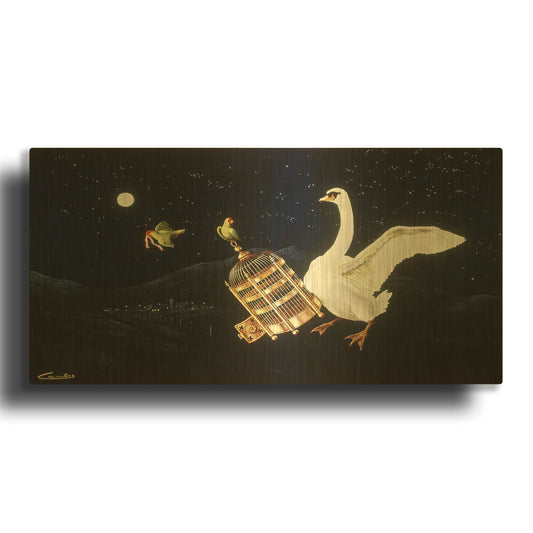'Night Birds' By Eduardo Camoes Gold Metal Wall Art