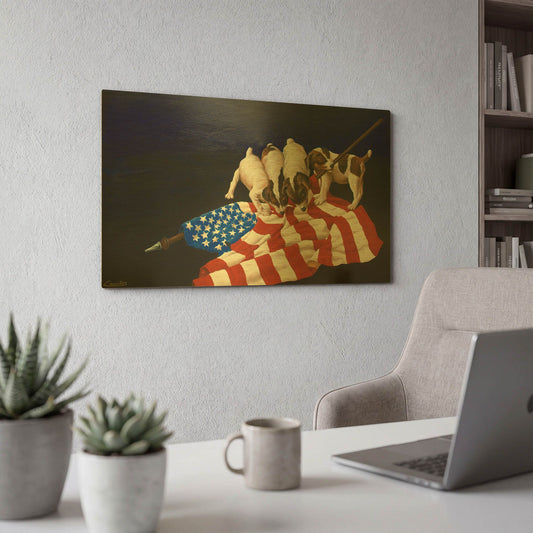 'American Puppies' By Eduardo Camoes Gold Metal Wall Art