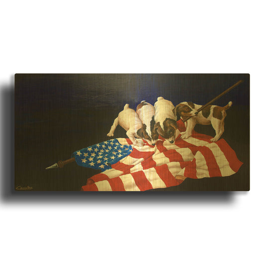 'American Puppies' By Eduardo Camoes Gold Metal Wall Art