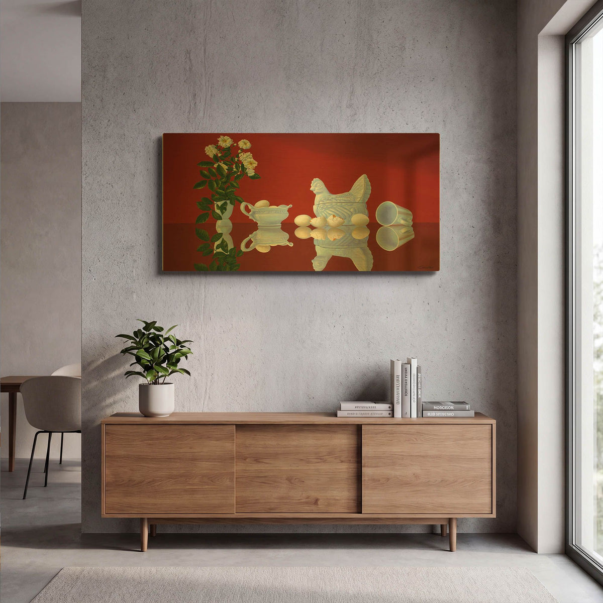 'Red Eggs' By Eduardo Camoes Gold Metal Wall Art