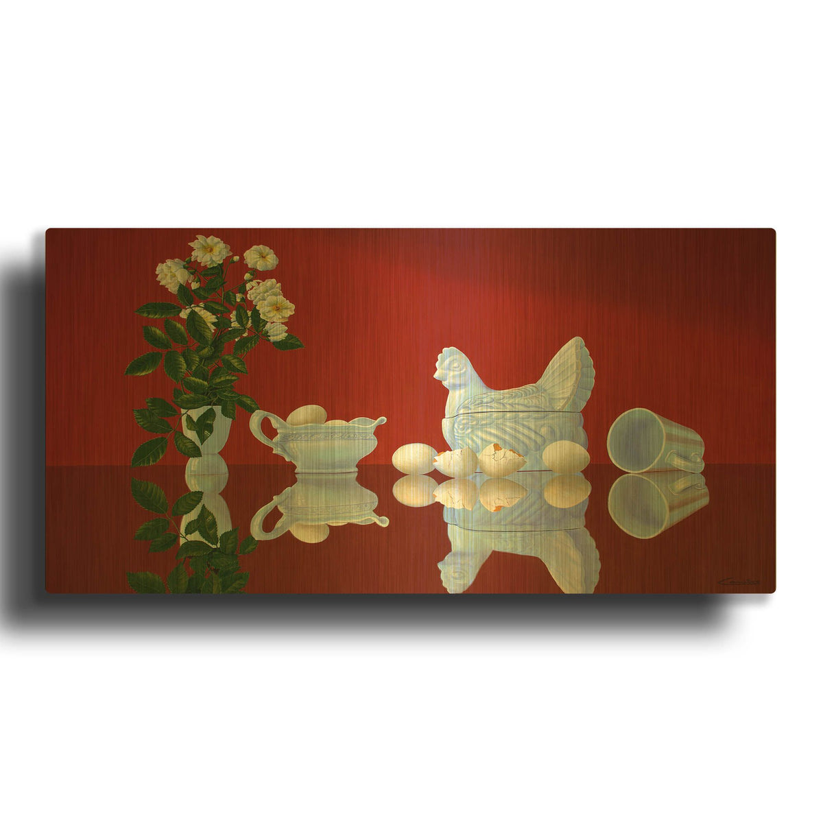 'Red Eggs' By Eduardo Camoes Gold Metal Wall Art