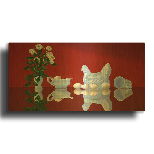 'Red Eggs' By Eduardo Camoes Gold Metal Wall Art