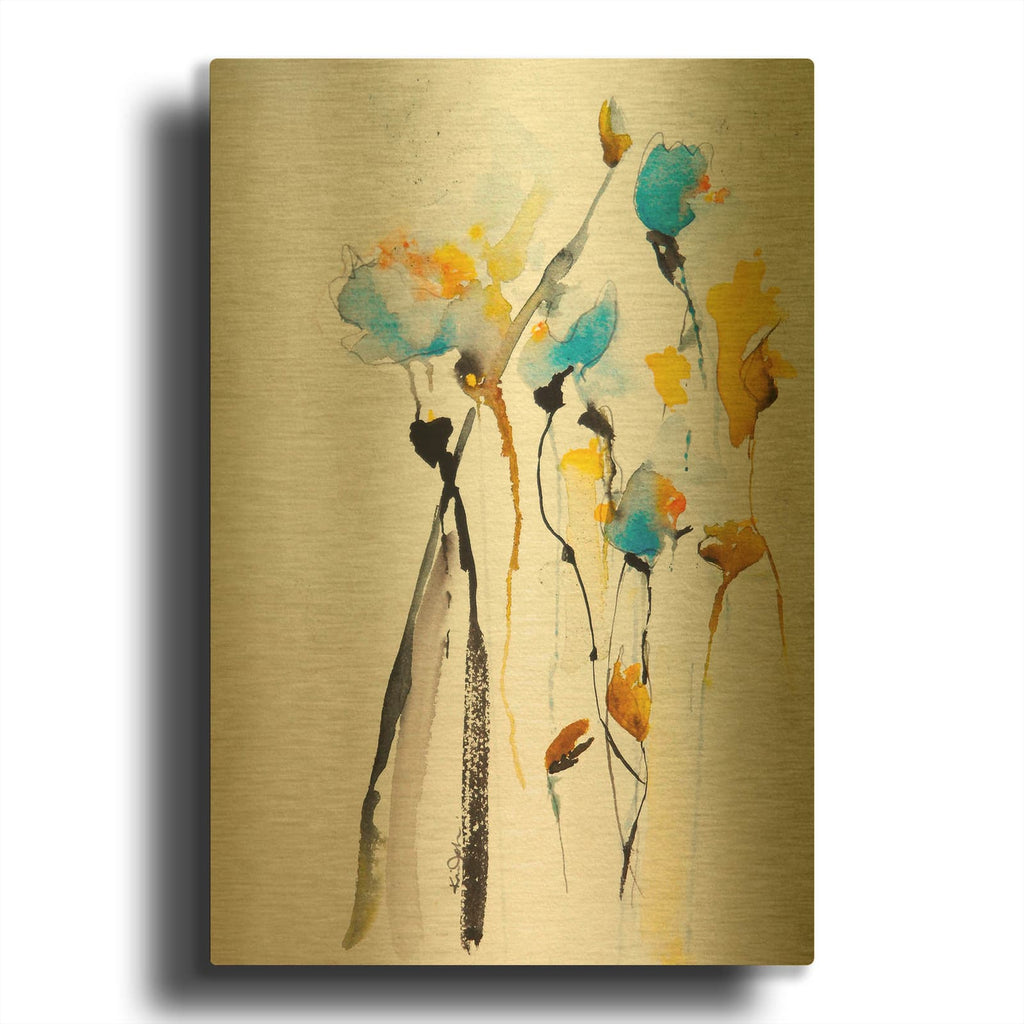 'Blue Flowers II' By Jessica Mingo Gold Metal Wall Art