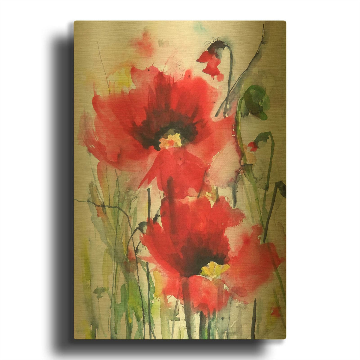 'Red Poppies' By Jessica Mingo Gold Metal Wall Art