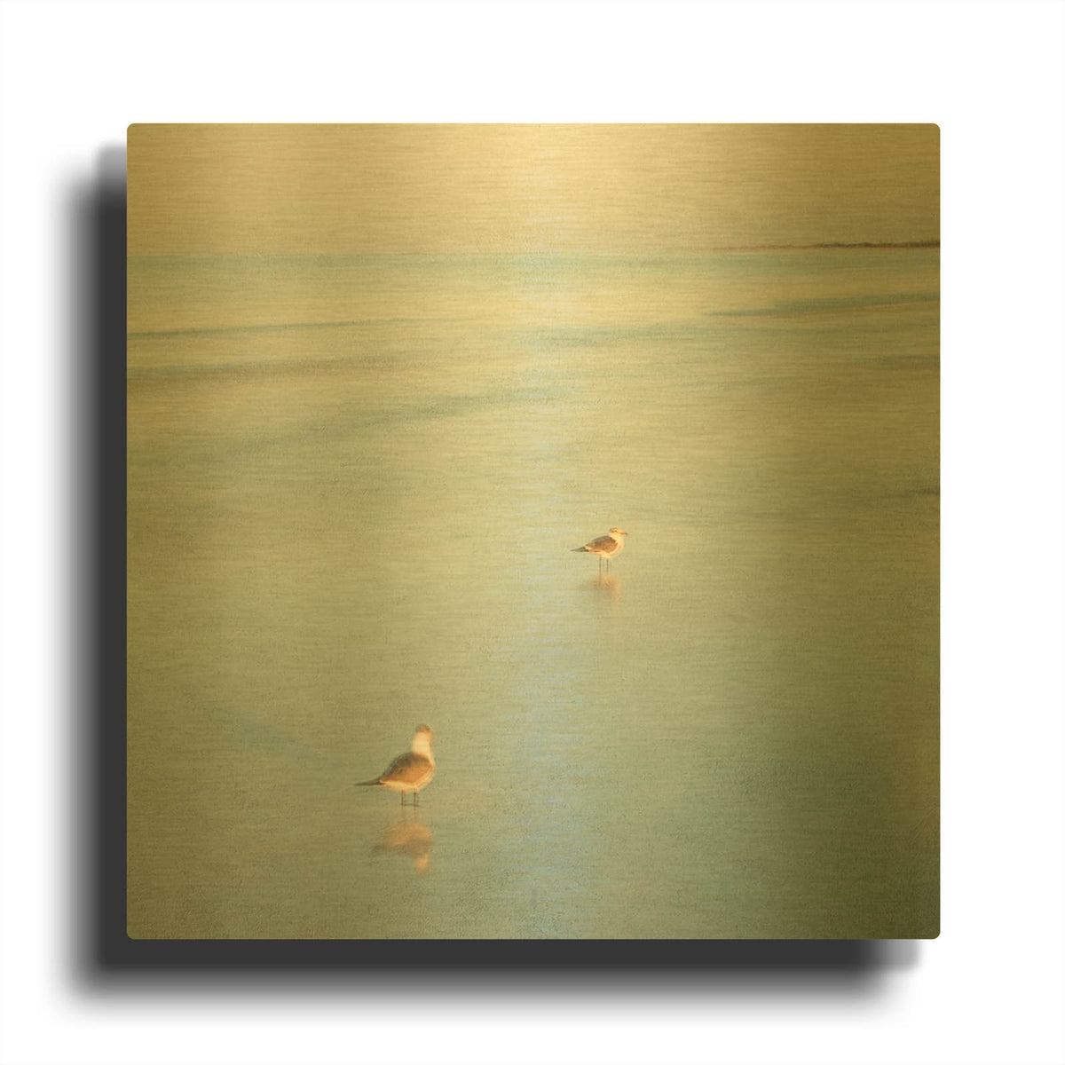 'Two Birds on Beach' By John Juracek Gold Metal Wall Art