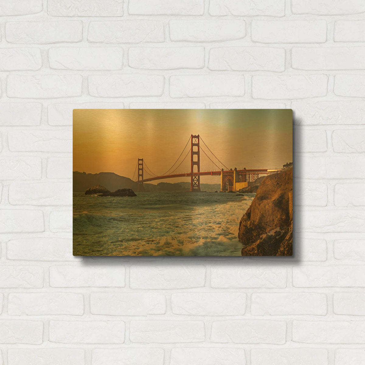 'Golden Gate Bridge Sunset' By AKG Gold Metal Wall Art