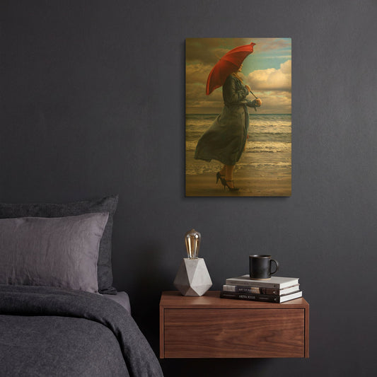 'Red Umbrella' By Paul Kelley Gold Metal Wall Art