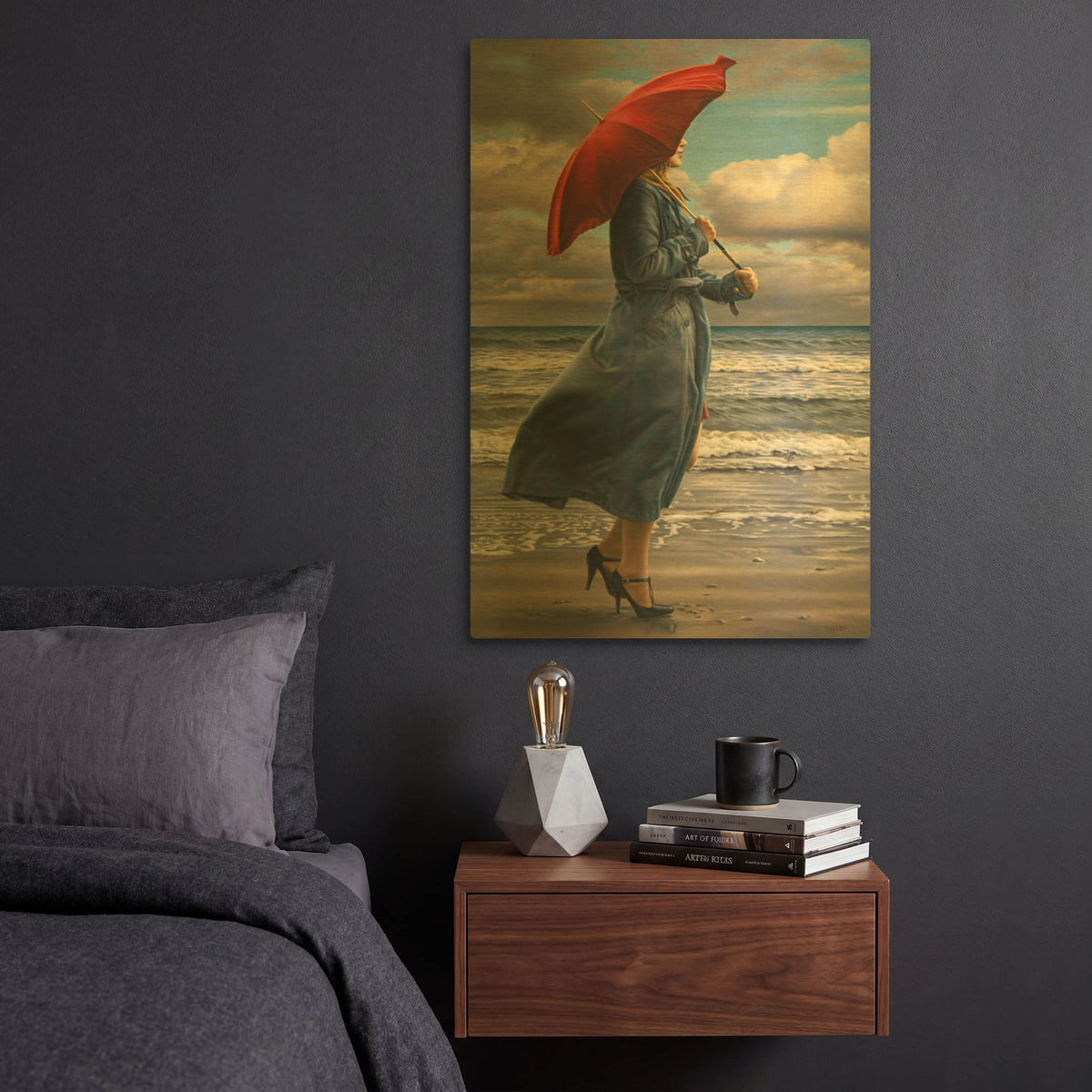 'Red Umbrella' By Paul Kelley Gold Metal Wall Art