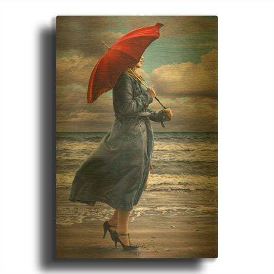 'Red Umbrella' By Paul Kelley Gold Metal Wall Art