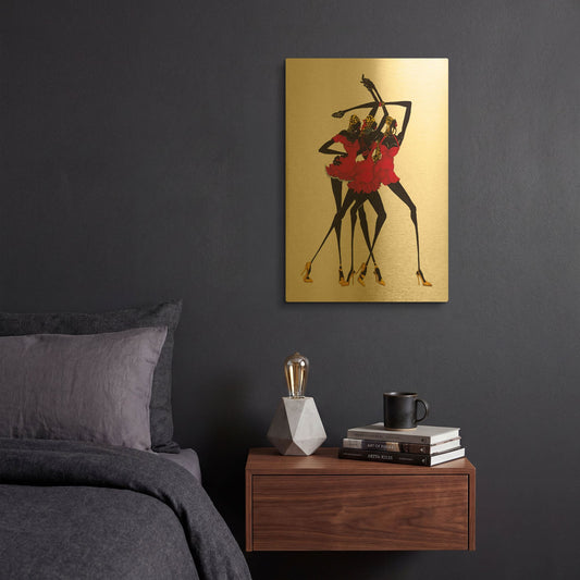'Little Red Dress' By Shan Kelly Gold Metal Wall Art