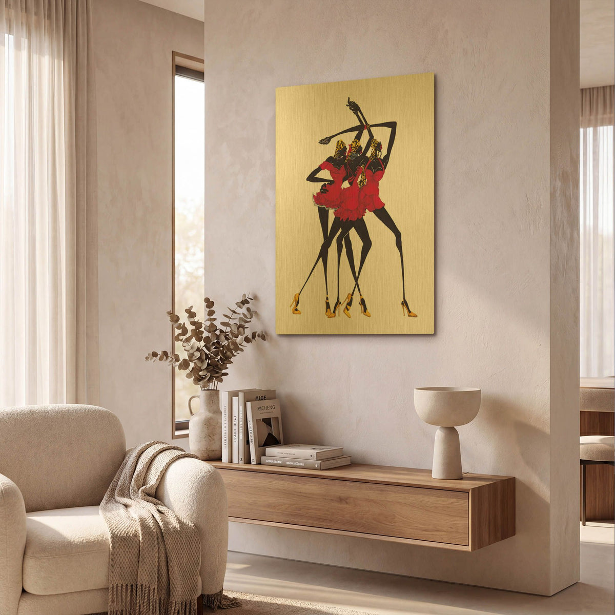 'Little Red Dress' By Shan Kelly Gold Metal Wall Art
