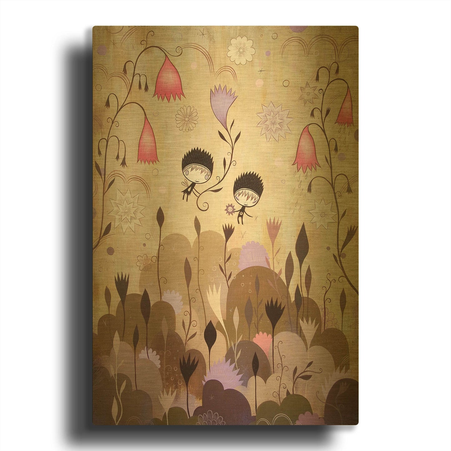 'Garden of Sleeping Flowers I' By Jeremiah Ketner Gold Metal Wall Art
