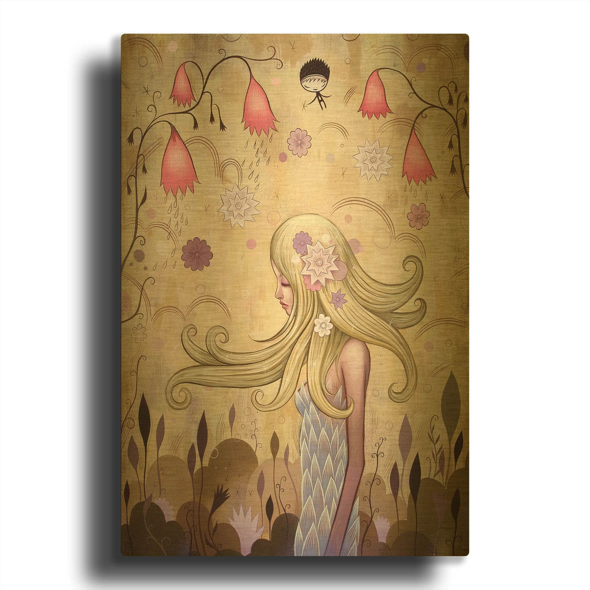 'Garden of Sleeping Flowers II' By Jeremiah Ketner Gold Metal Wall Art