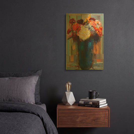 'Flowers in a Blue Vase' By Hooshang Khorasani Gold Metal Wall Art