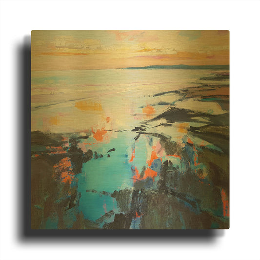 'Rock Pool Sunrise' By Andrew Kinmont Gold Metal Wall Art