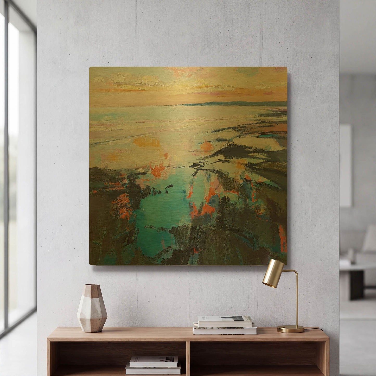 'Rock Pool Sunrise' By Andrew Kinmont Gold Metal Wall Art