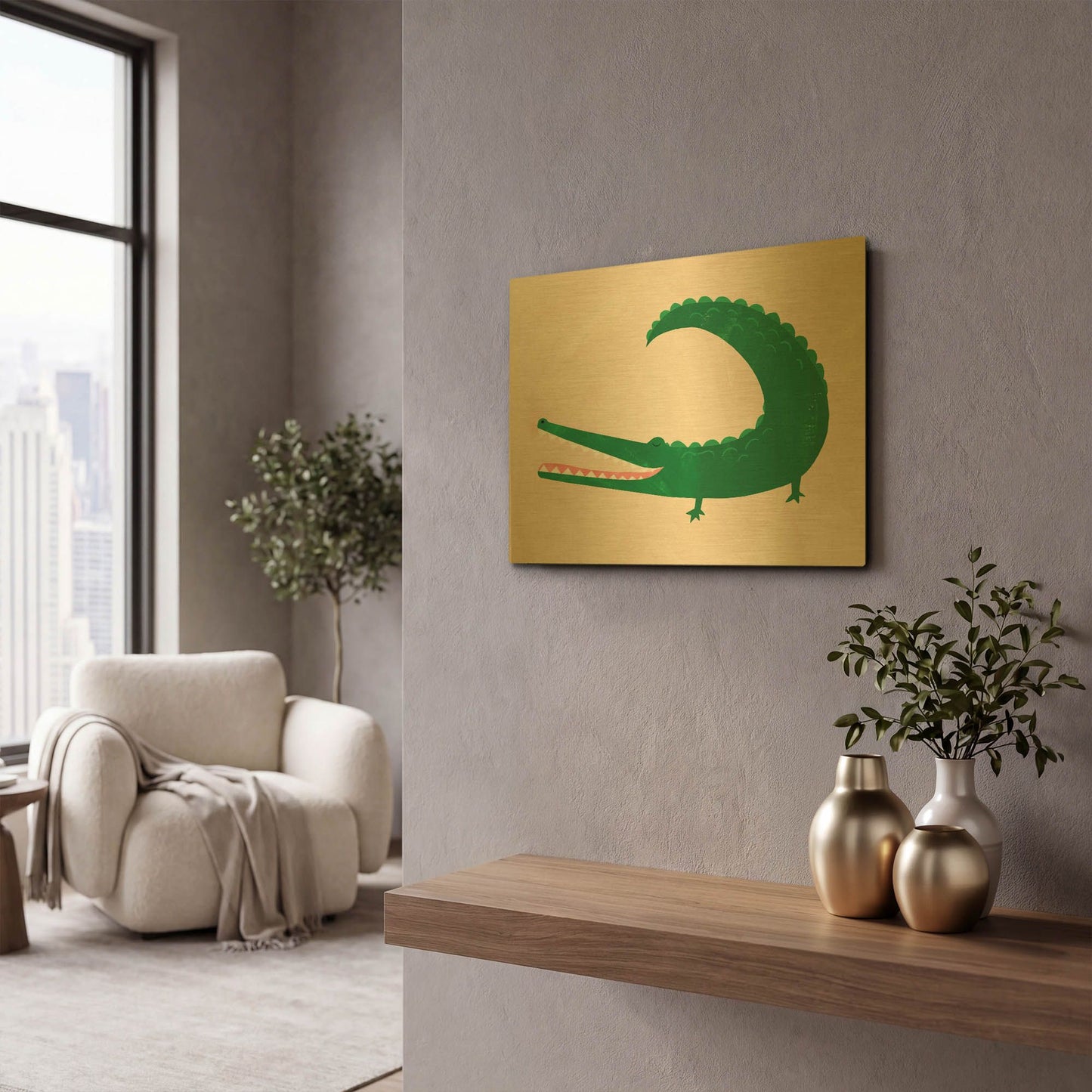 'Crocodile K2756D' By Emily Kopcik Gold Metal Wall Art