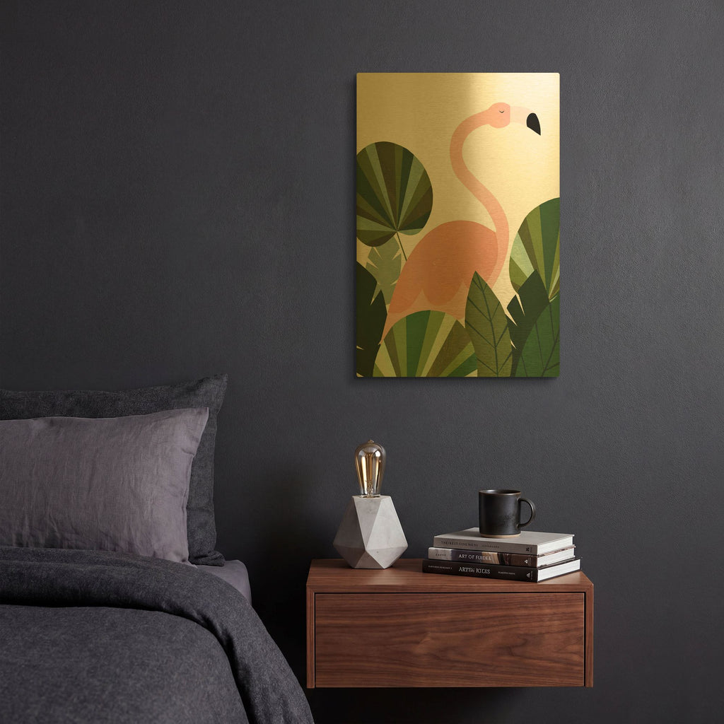 'Florence The Flamingo K2759D' By Emily Kopcik Gold Metal Wall Art