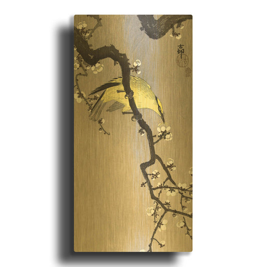 'Chinese Wielewaal on Plum Blossom Branch 1900-1910' By Ohara Koson Gold Metal Wall Art