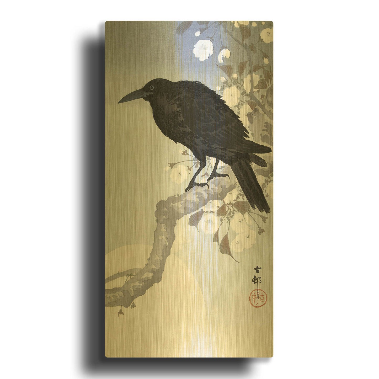 'Crow at Full Moon 1900-1930' By Ohara Koson Gold Metal Wall Art
