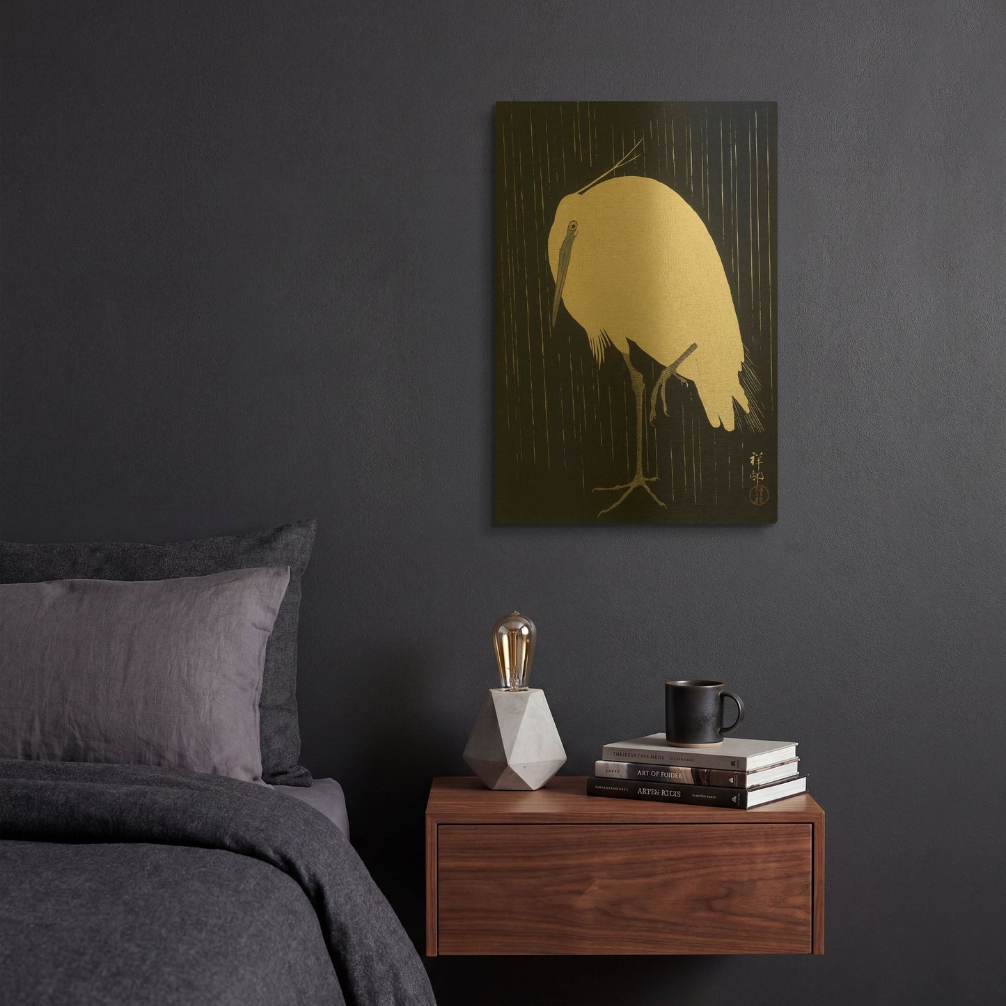 'Egret in the Rain 1925-1936' By Ohara Koson Gold Metal Wall Art