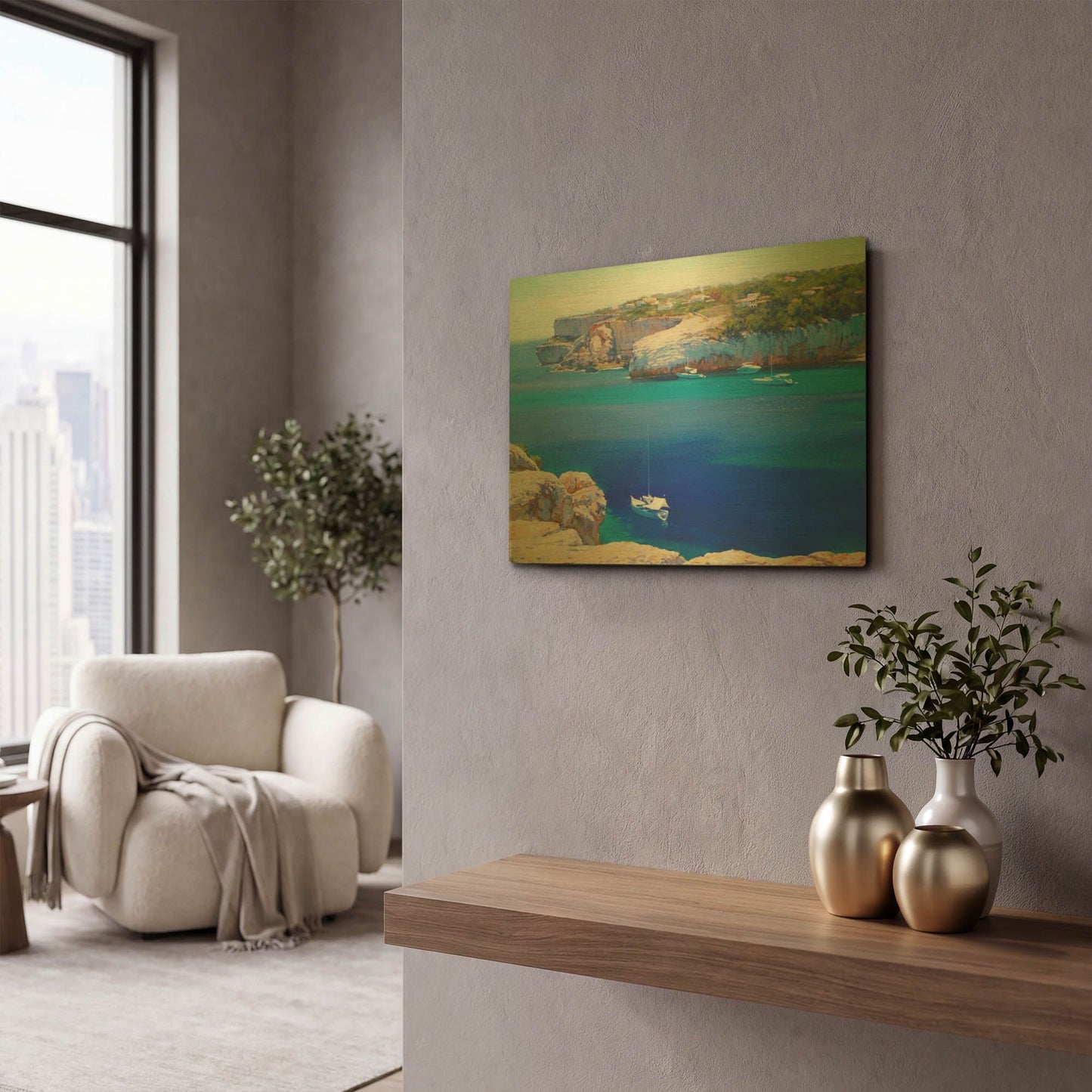 'Cala Llombards' By Alex Hook Krioutchkov Gold Metal Wall Art