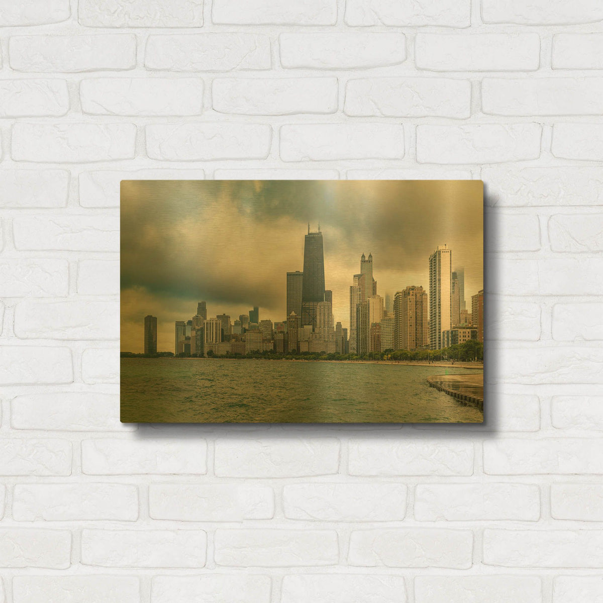 'Cloudy Chicago' By AKG Gold Metal Wall Art