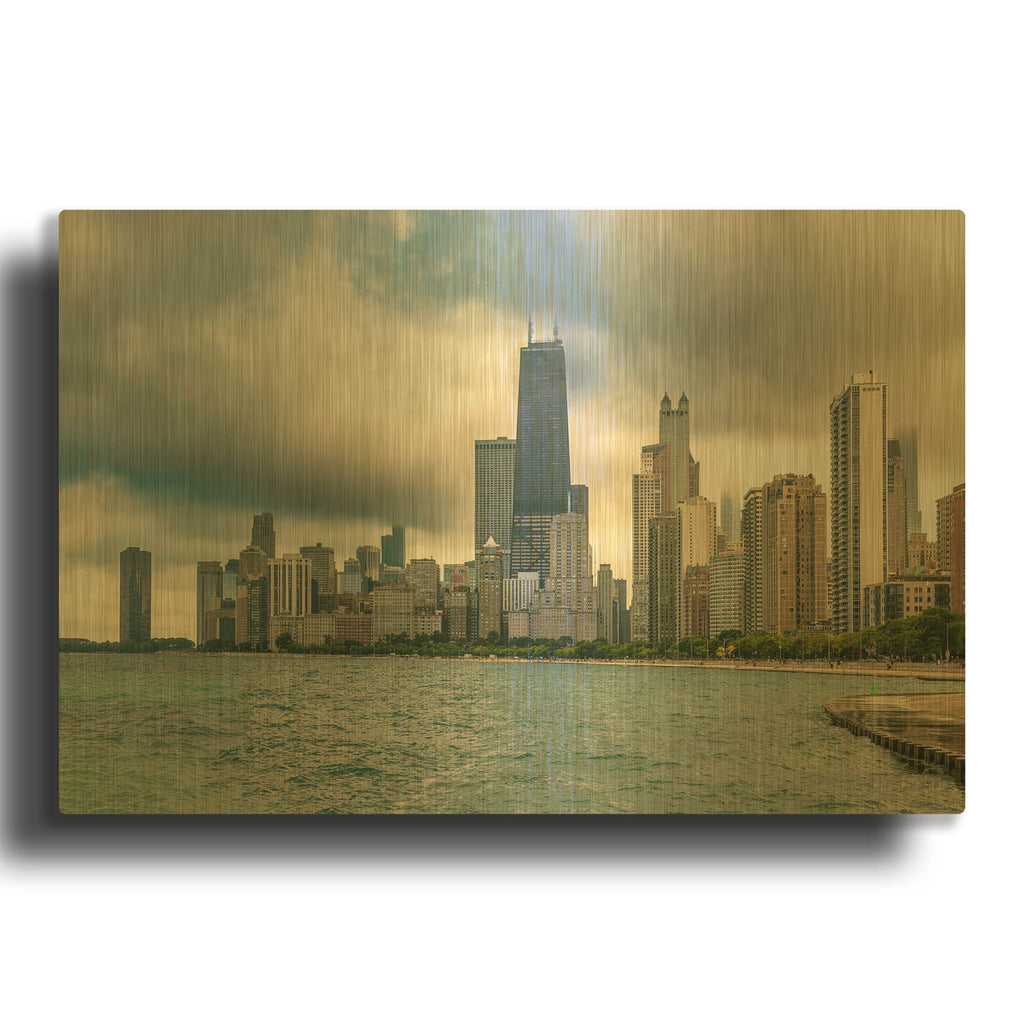 'Cloudy Chicago' By AKG Gold Metal Wall Art