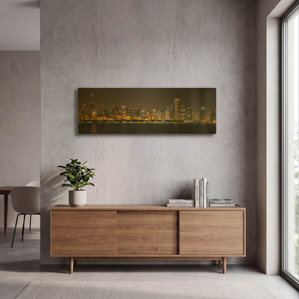 'Chicago Cityscape Baseball' By AKG Gold Metal Wall Art