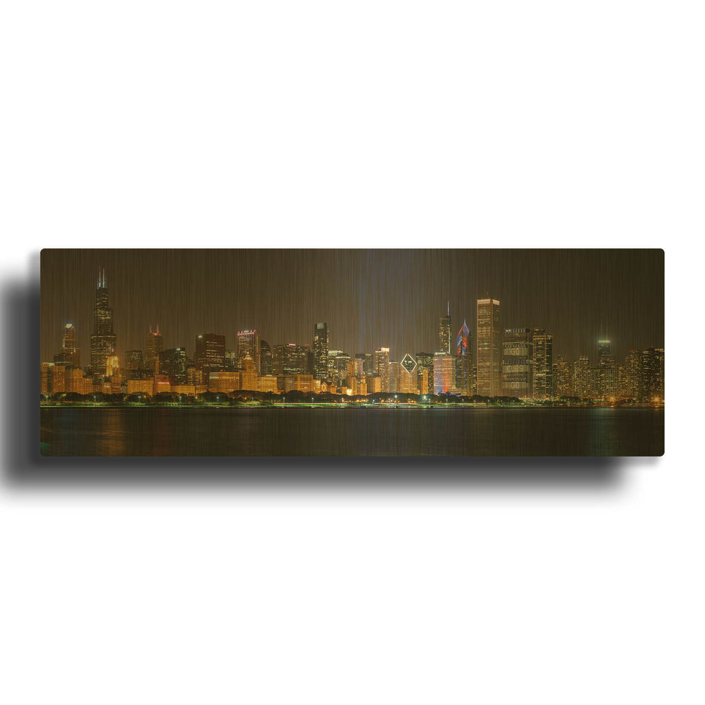 'Chicago Cityscape Baseball' By AKG Gold Metal Wall Art