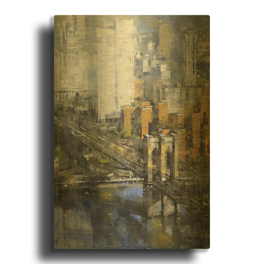 'Brooklyn Bridge 2' By Mark Lague Gold Metal Wall Art