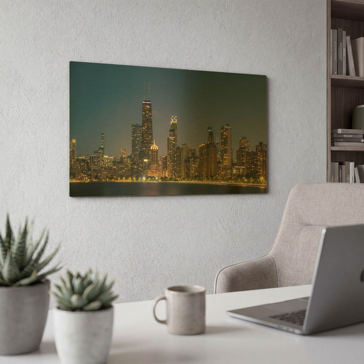'Night Night Chicago' By AKG Gold Metal Wall Art