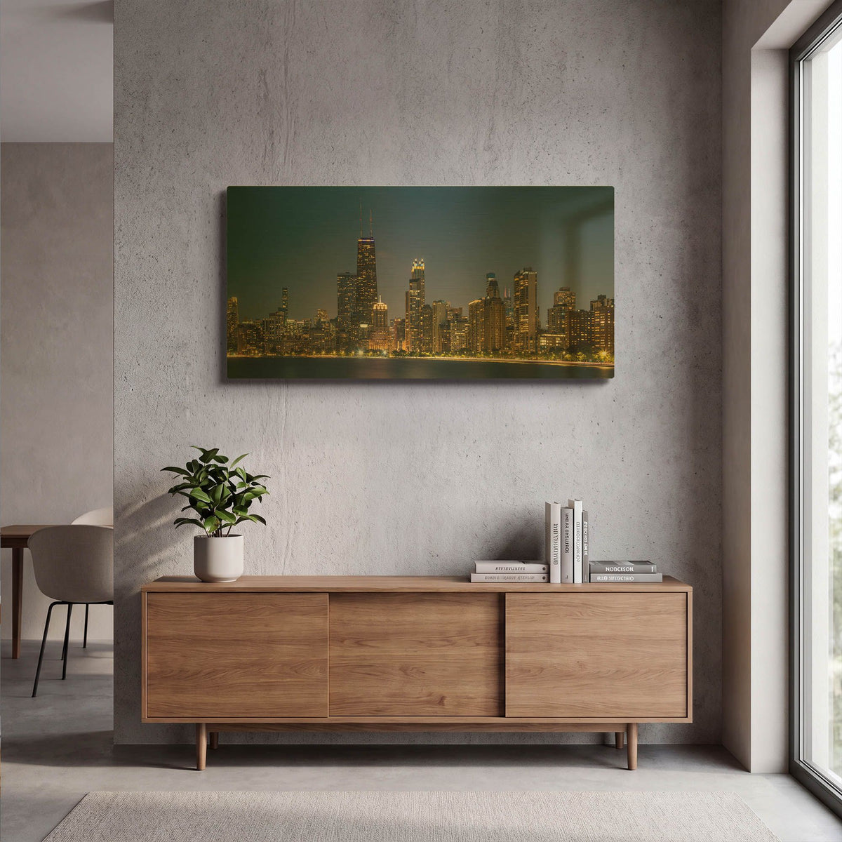 'Night Night Chicago' By AKG Gold Metal Wall Art