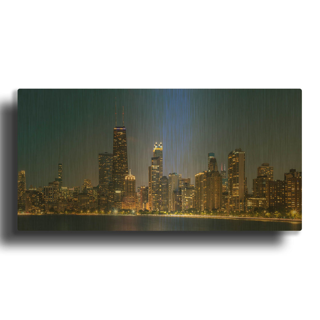 'Night Night Chicago' By AKG Gold Metal Wall Art