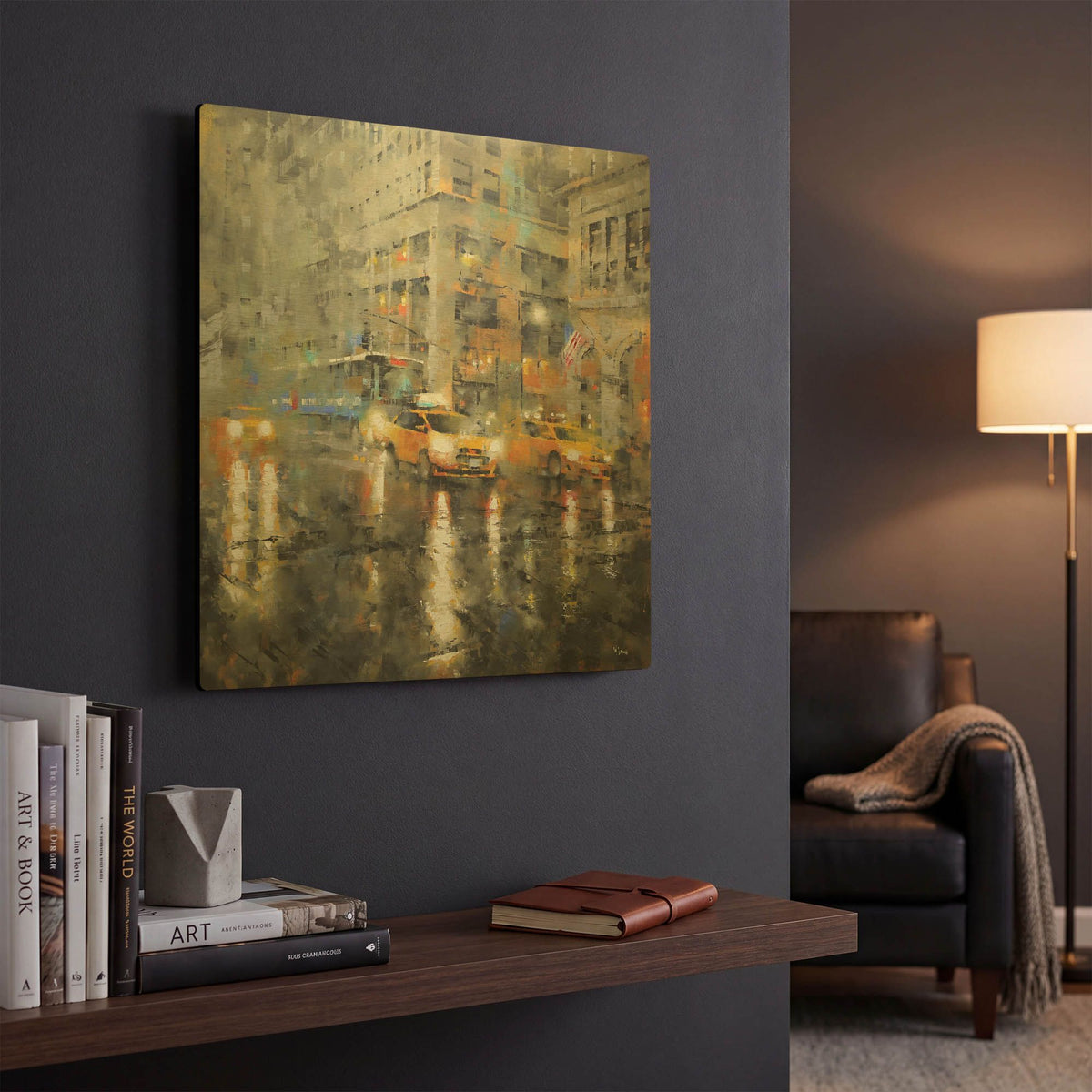 'Manhattan Orange Rain' By Mark Lague Gold Metal Wall Art