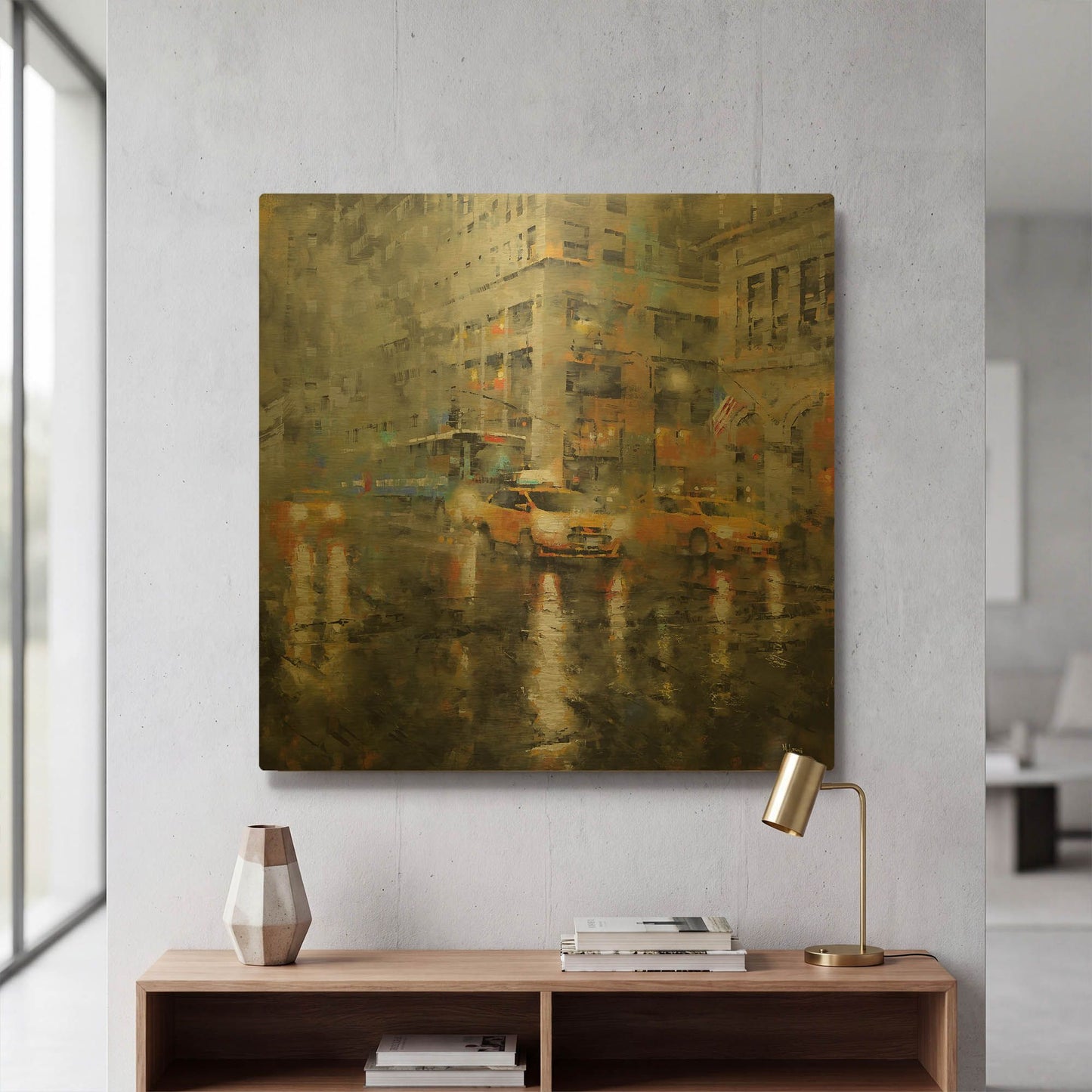 'Manhattan Orange Rain' By Mark Lague Gold Metal Wall Art