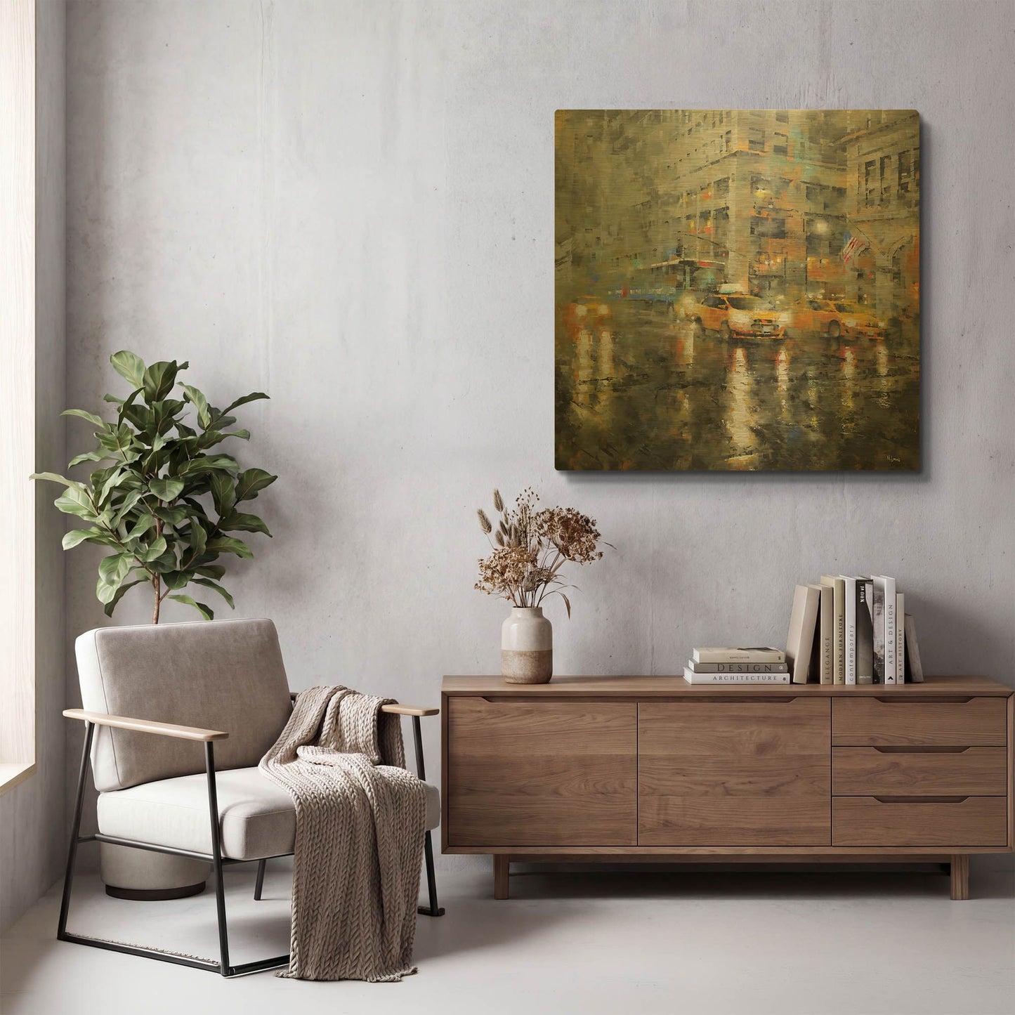 'Manhattan Orange Rain' By Mark Lague Gold Metal Wall Art